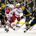 Michigan freshman right wingman Andrew Copp tracks down a puck  in the game against Miami on Saturday, March 23. Daniel Brenner I AnnArbor.com